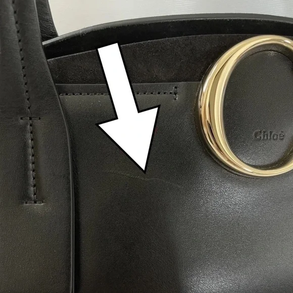 CHLOE MEDIUM ZIPPED C BLACK LEATHER TOTE BAG New With Imperfections - Picture 9 of 11